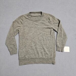 Merino Wool Crew Neck Sweater Heathered Gray Long Sleeve Women's XS